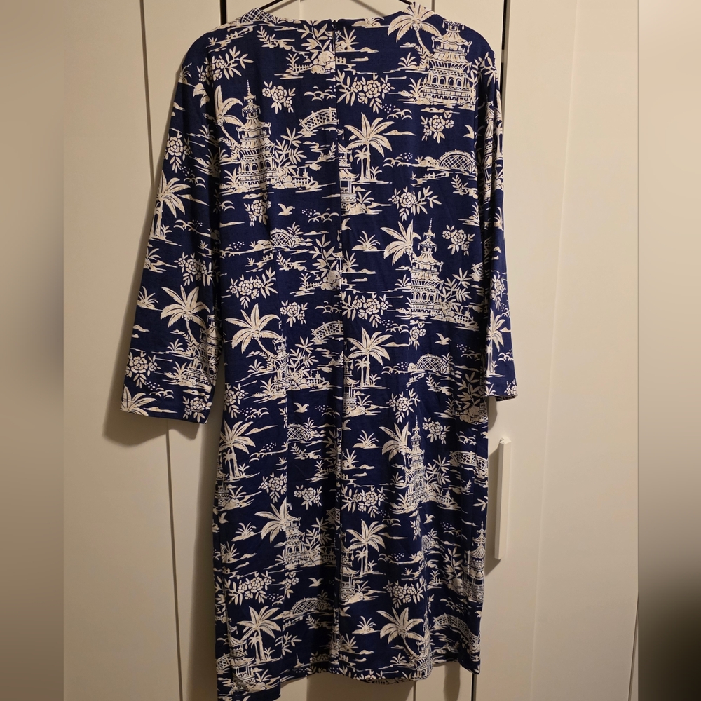 J. McLaughlin Sophia Dress Tongsai Palms Print 3/4 Sleeve Navy/White XL NWOT - Picture 6 of 9